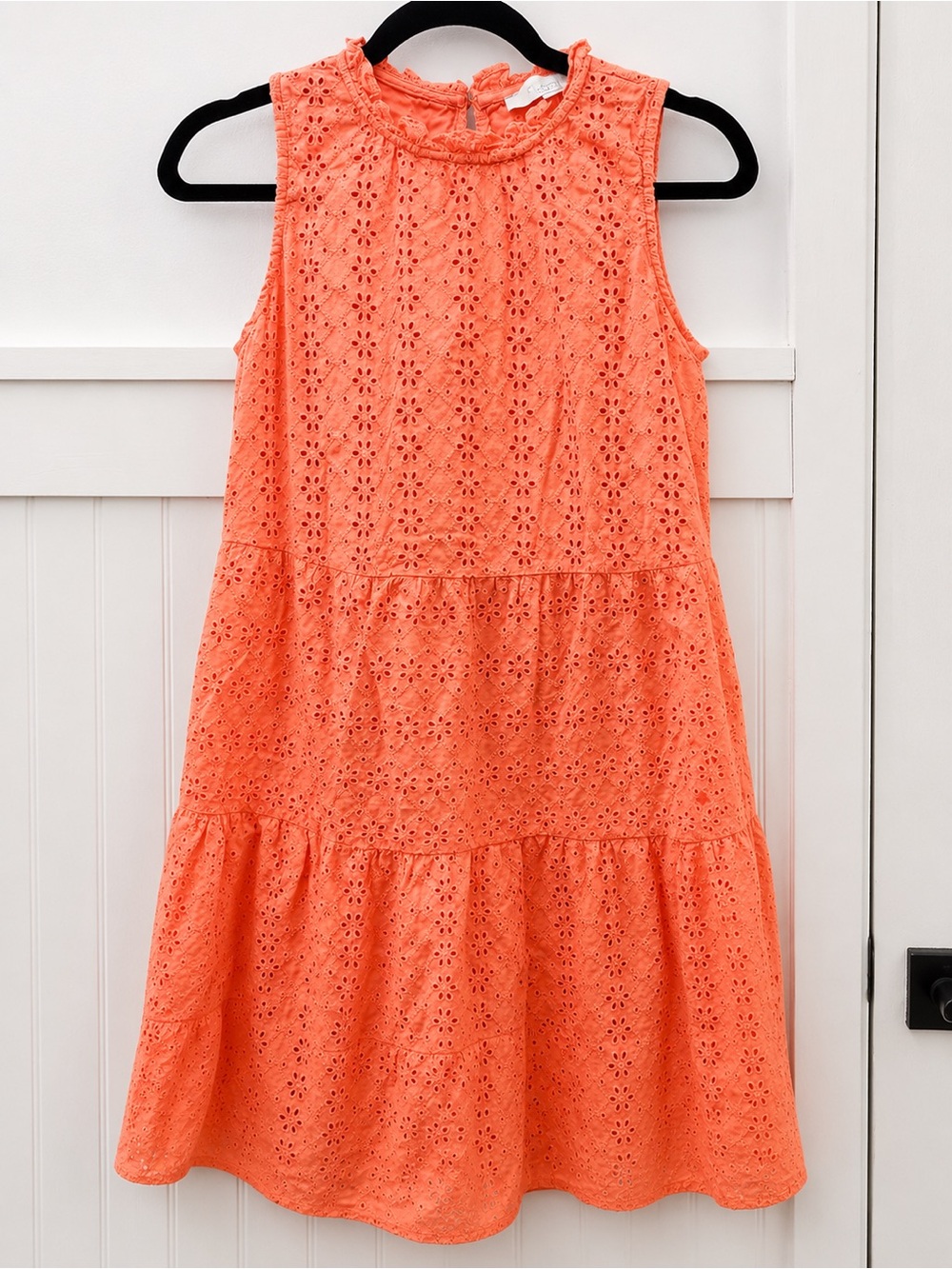 LOFT Coral Orange Eyelet Tiered Midi Dress XS - Picture 2 of 4
